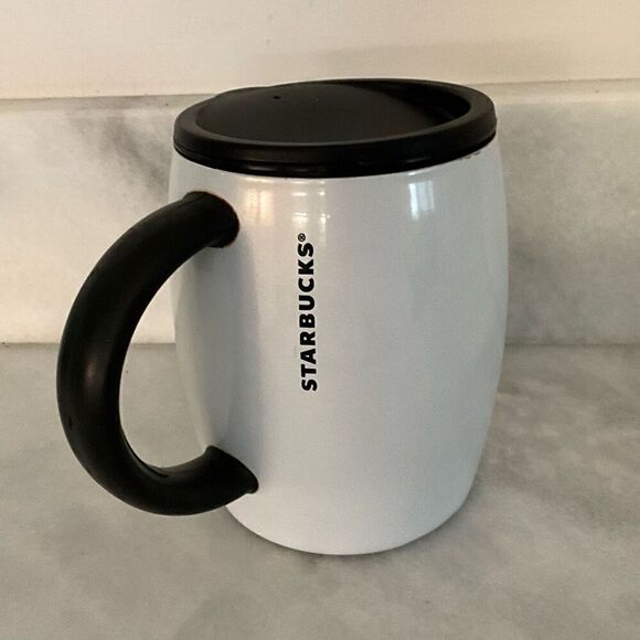 RARE Vintage 2013 Starbucks Stainless Steel White Pearlescent Mug with Lid, 14 f - Picture 1 of 7